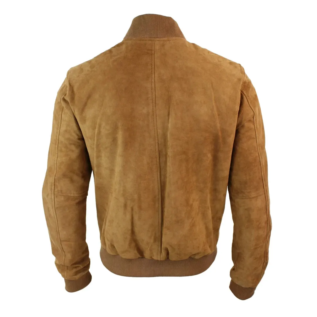 Men's Suede Leather Varsity Bomber College Jacket Classic Camel Black
