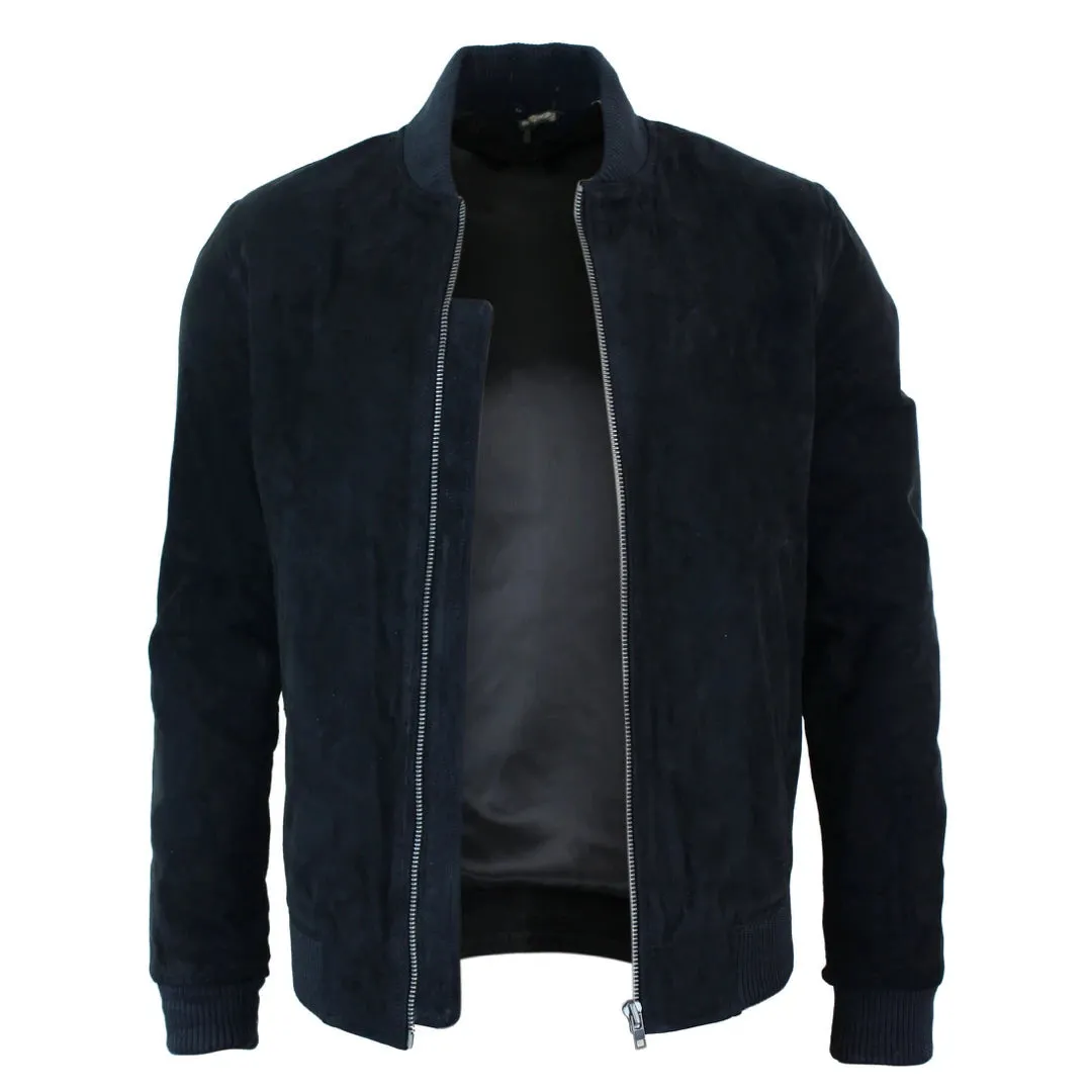 Men's Suede Leather Varsity Bomber College Jacket Classic Camel Black
