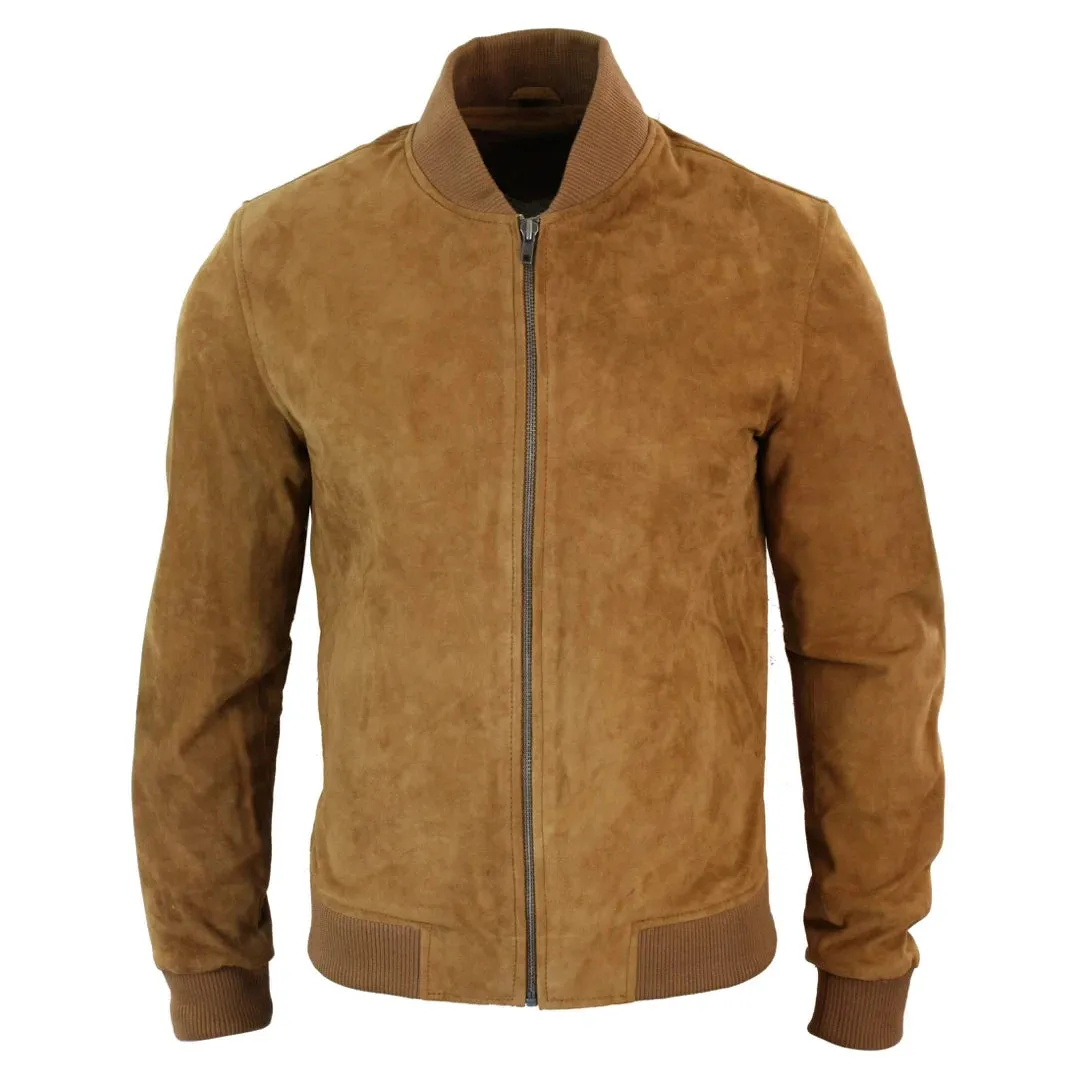 Men's Suede Leather Varsity Bomber College Jacket Classic Camel Black
