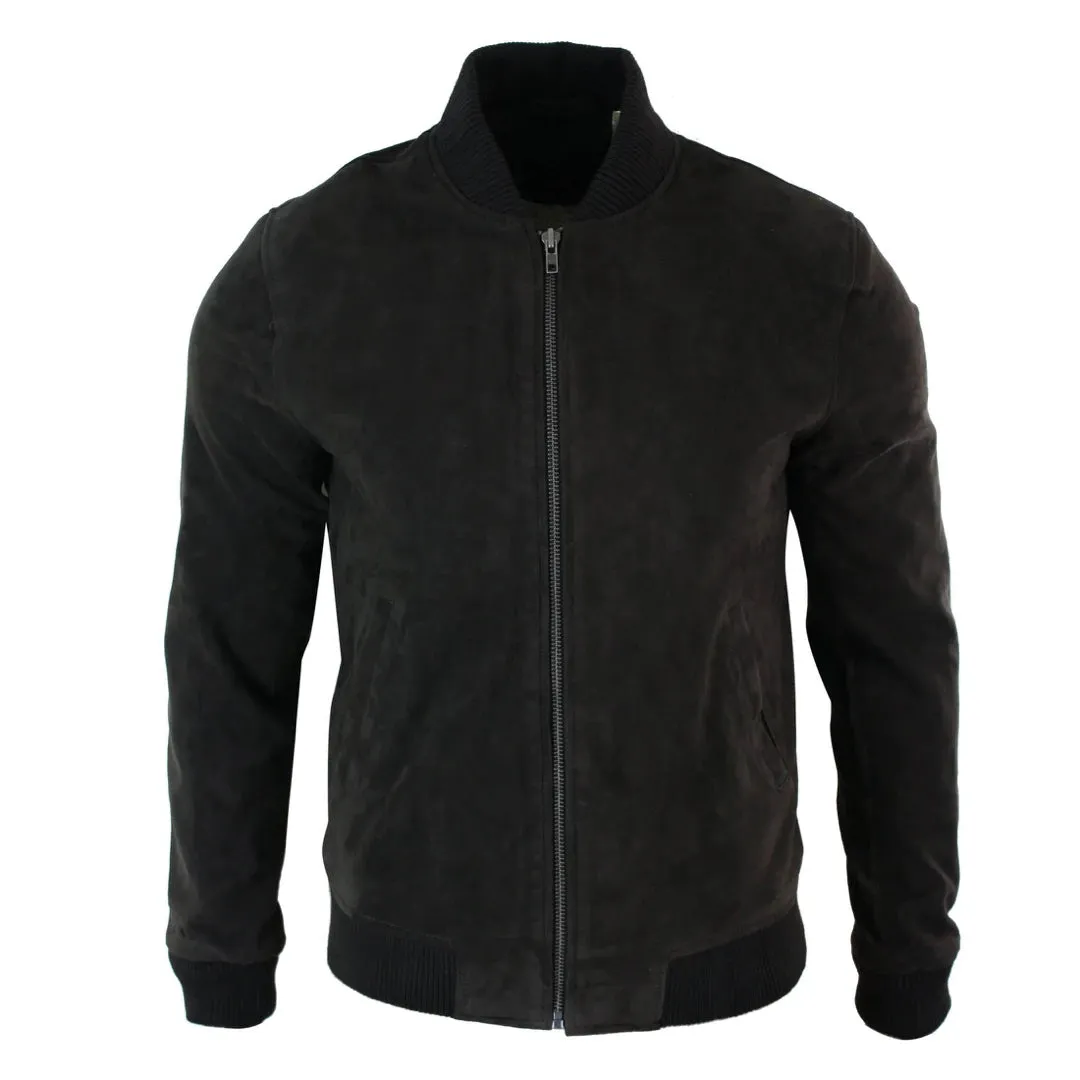 Men's Suede Leather Varsity Bomber College Jacket Classic Camel Black