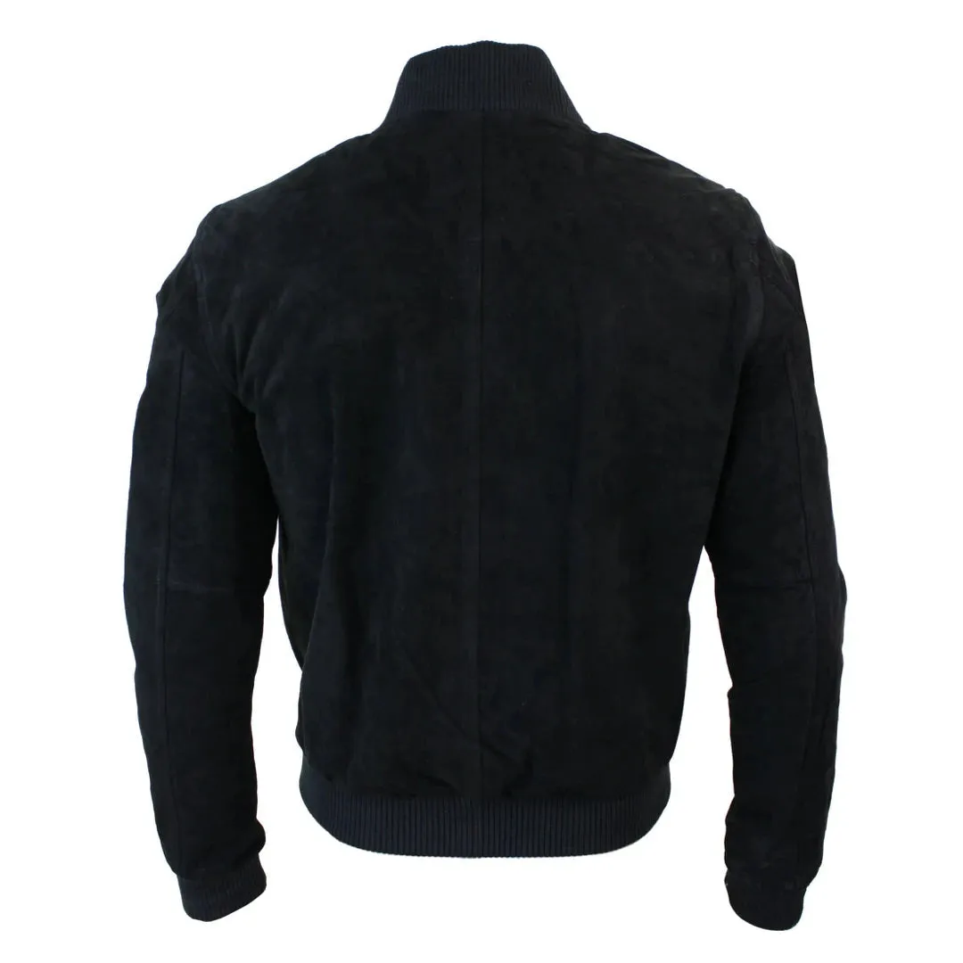 Men's Suede Leather Varsity Bomber College Jacket Classic Camel Black