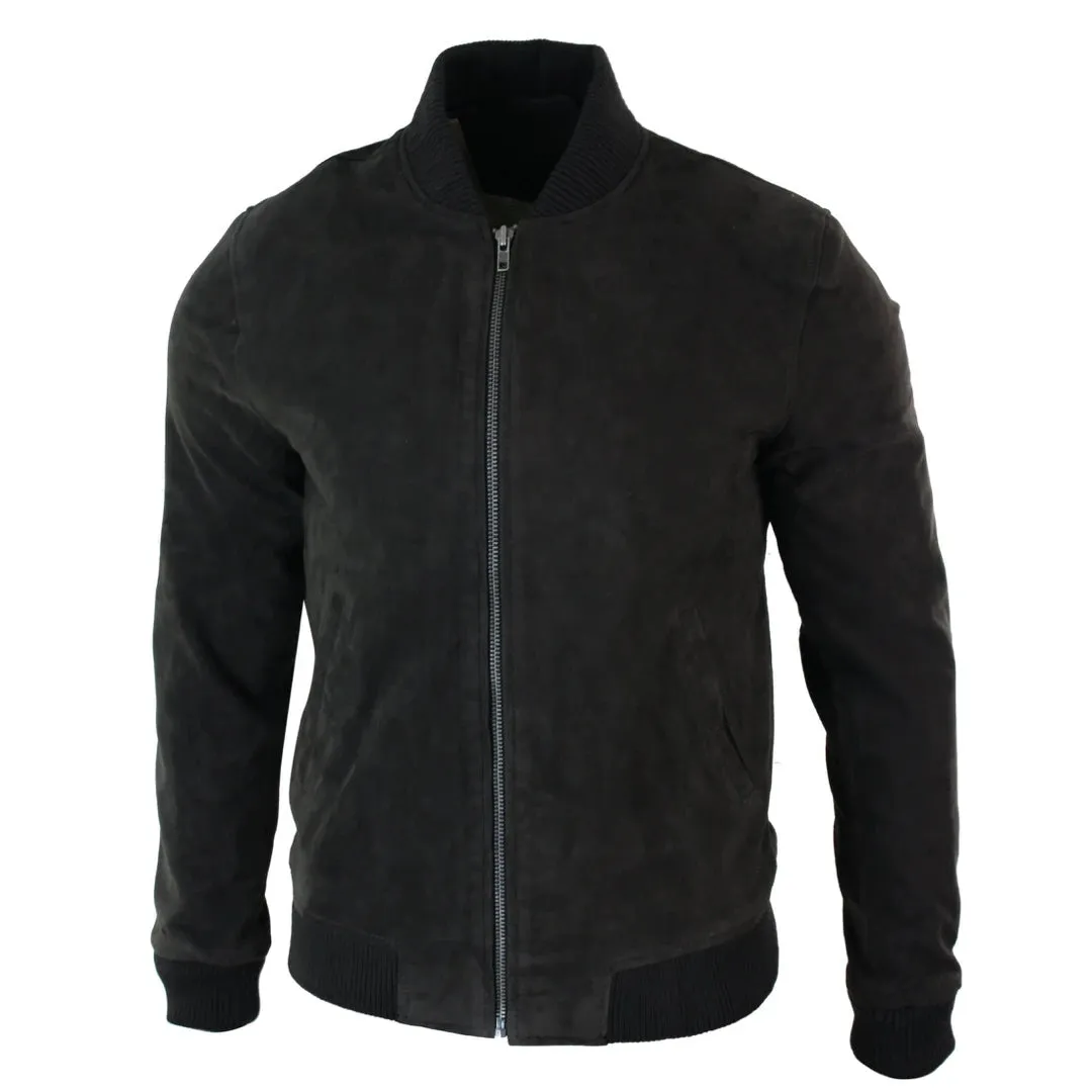 Men's Suede Leather Varsity Bomber College Jacket Classic Camel Black