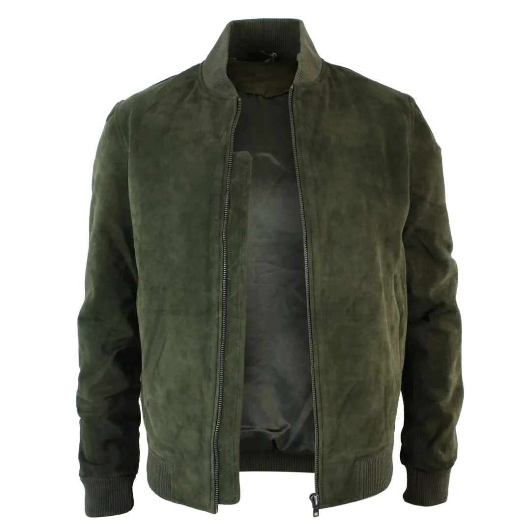 Men's Suede Leather Varsity Bomber College Jacket Classic Camel Black