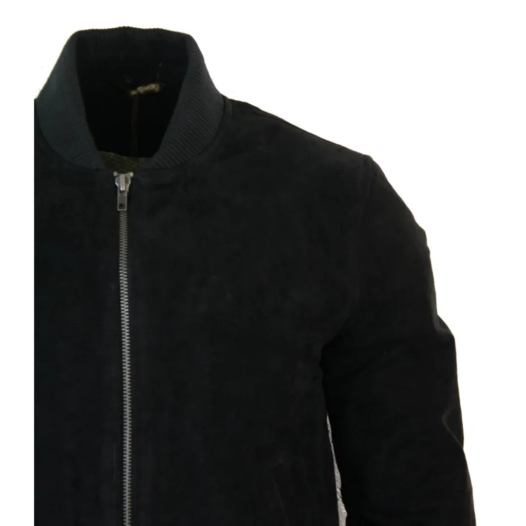 Men's Suede Leather Varsity Bomber College Jacket Classic Camel Black