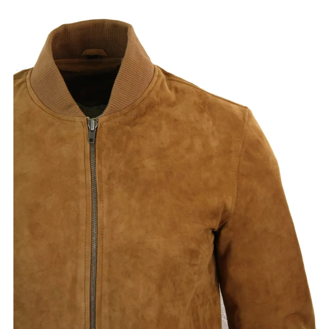 Men's Suede Leather Varsity Bomber College Jacket Classic Camel Black