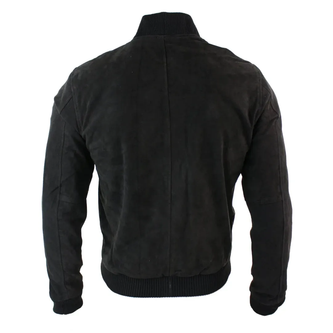 Men's Suede Leather Varsity Bomber College Jacket Classic Camel Black