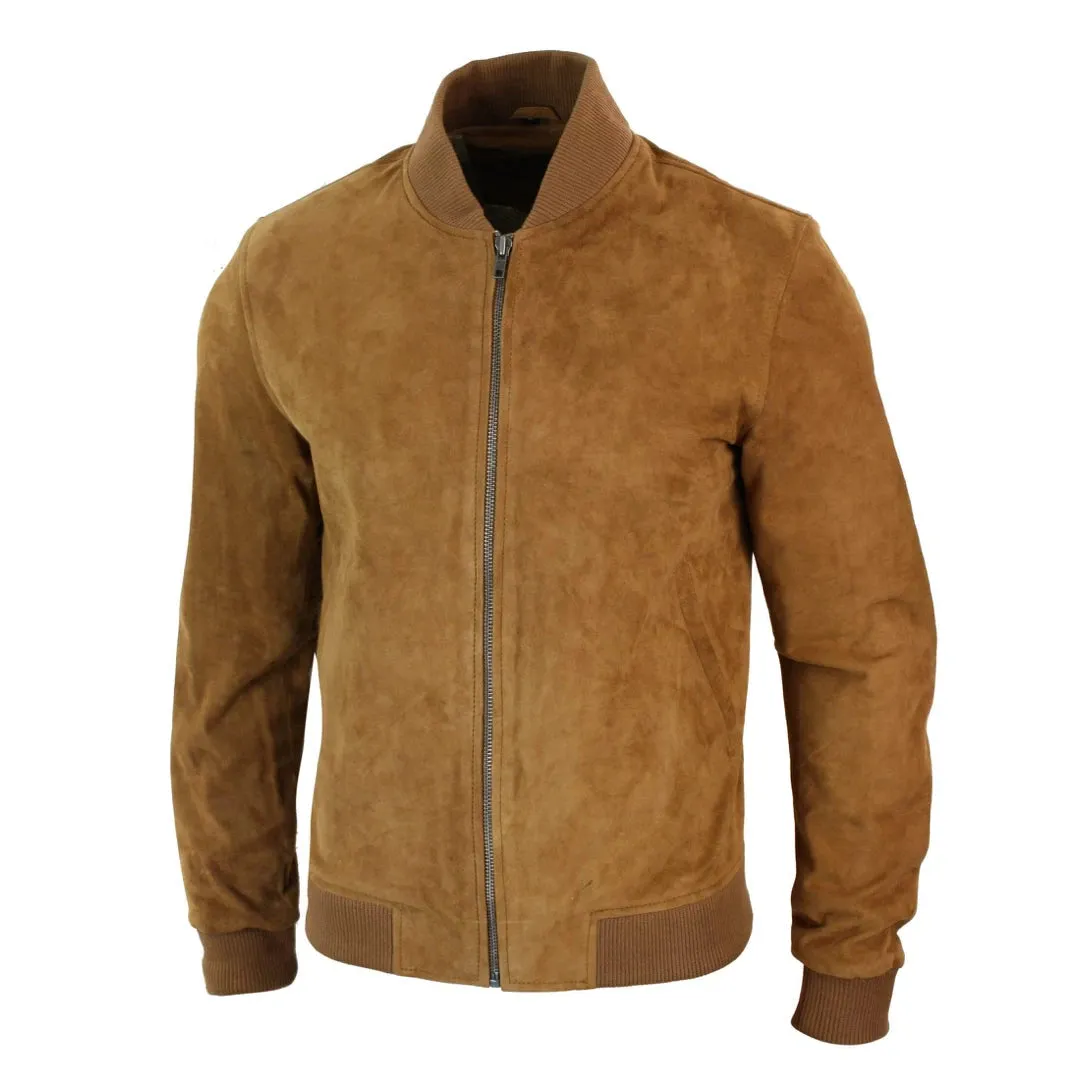 Men's Suede Leather Varsity Bomber College Jacket Classic Camel Black