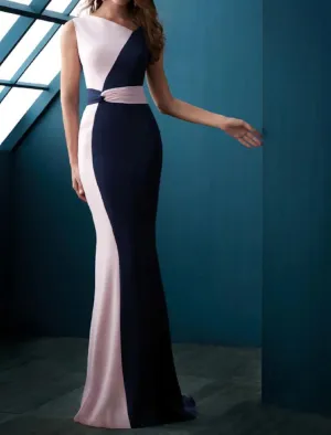 Mermaid Party Dress Evening Gown Color Block Dress Formal Evening Sweep / Brush Train Sleeveless Jewel Neck Fall Wedding Guest Chiffon with Sleek
