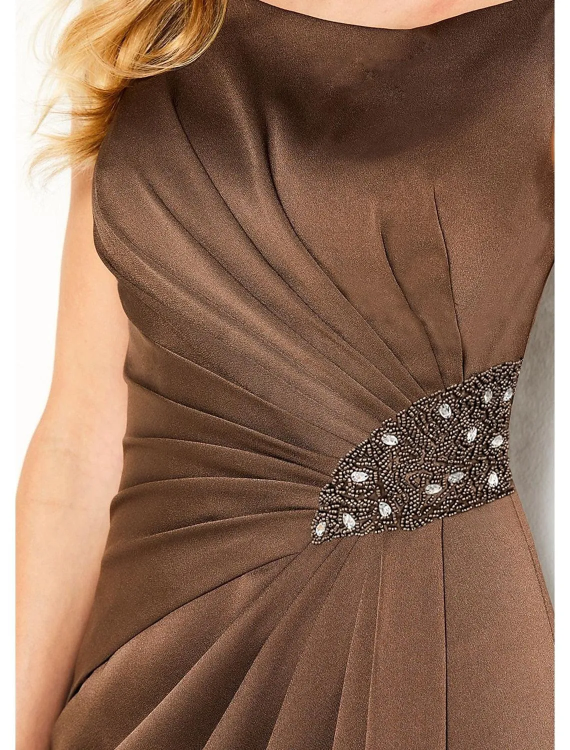 Mermaid / Trumpet Elegant Formal Evening Dress Scoop Neck Sleeveless Floor Length Satin with Ruched Crystals