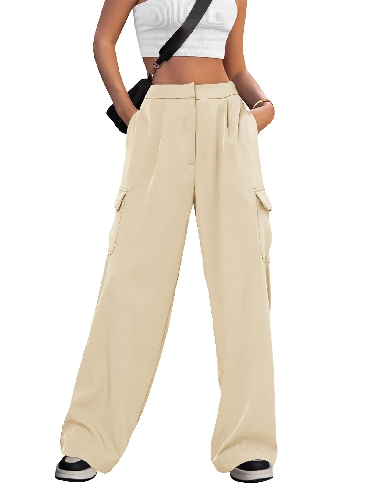 MEROKEETY Wide Leg High Waisted Cargo Pants