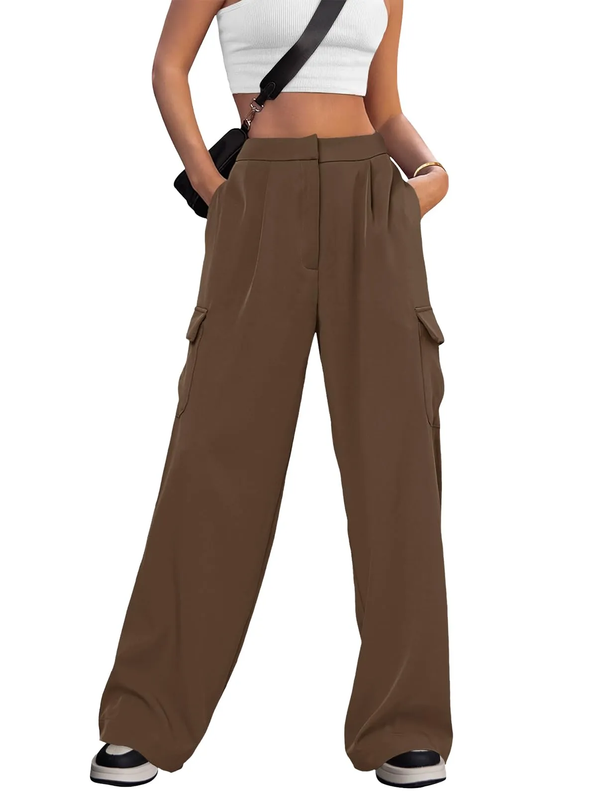 MEROKEETY Wide Leg High Waisted Cargo Pants