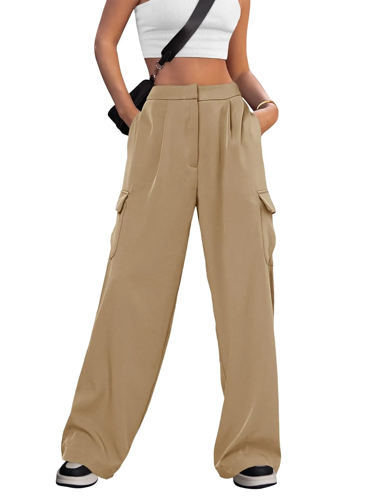MEROKEETY Wide Leg High Waisted Cargo Pants