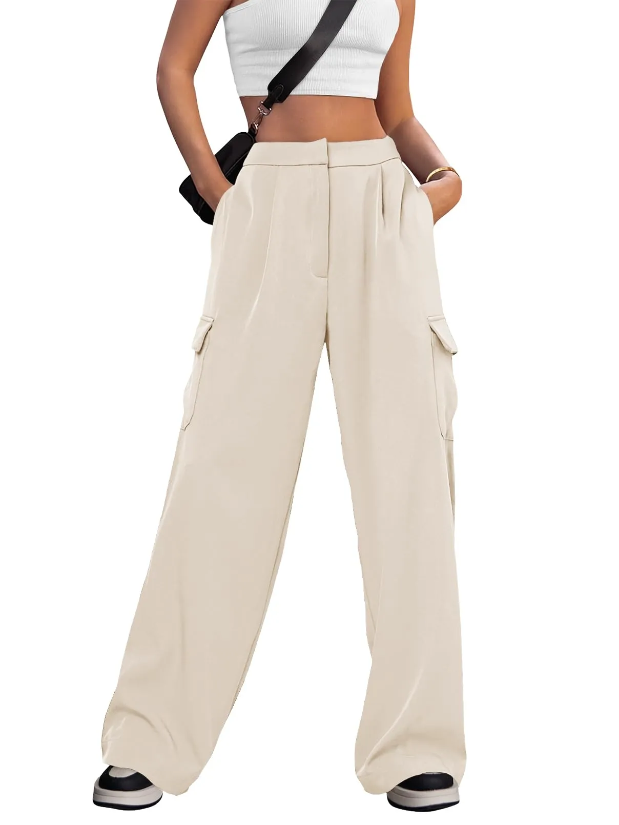 MEROKEETY Wide Leg High Waisted Cargo Pants
