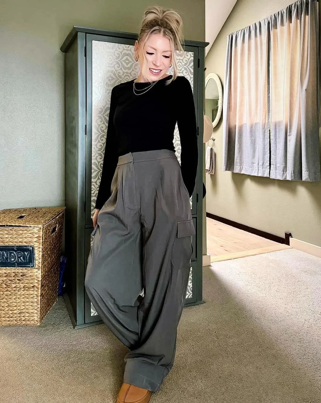 MEROKEETY Wide Leg High Waisted Cargo Pants
