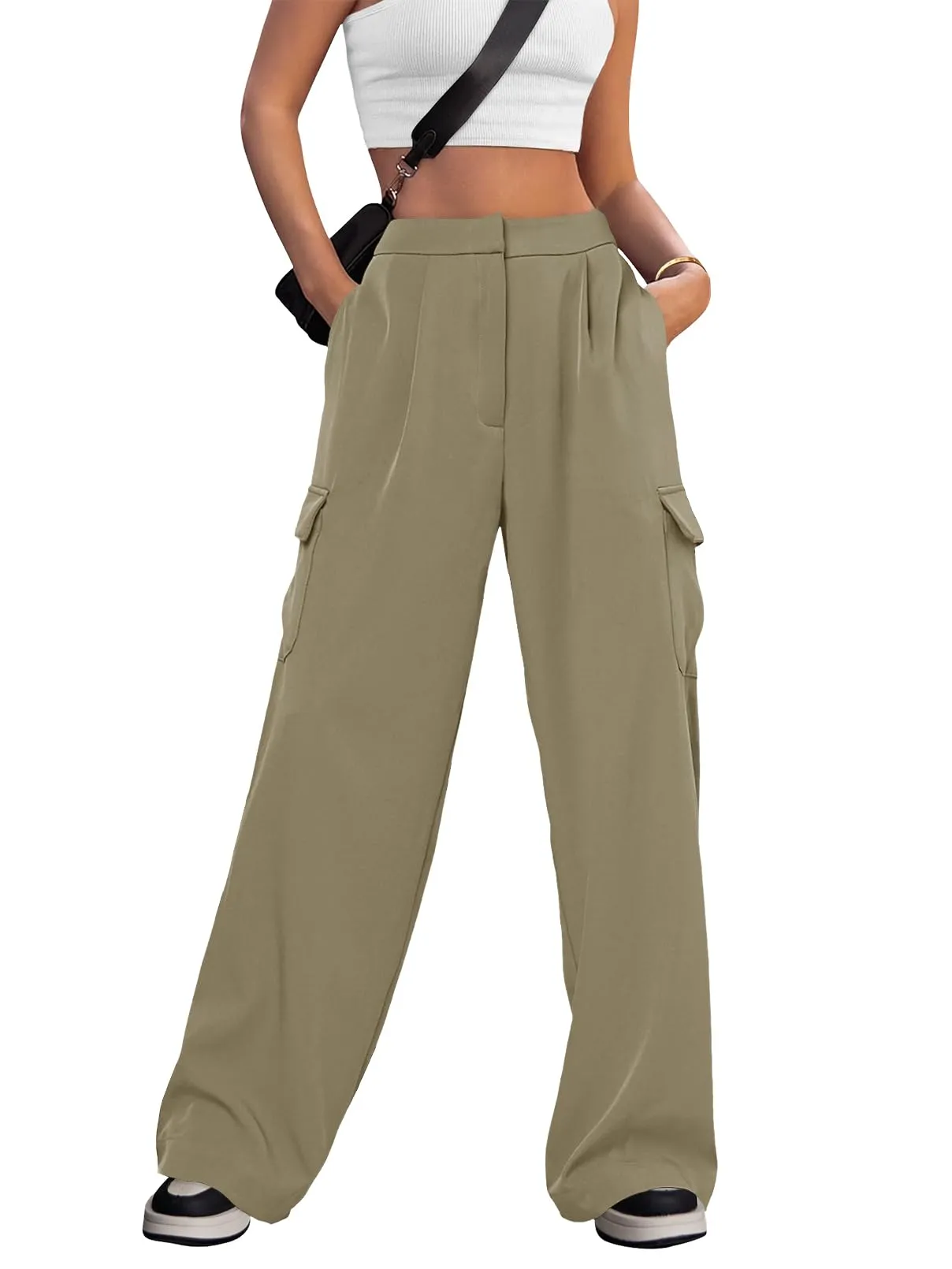 MEROKEETY Wide Leg High Waisted Cargo Pants