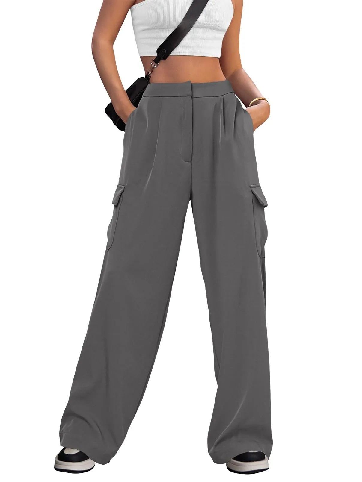 MEROKEETY Wide Leg High Waisted Cargo Pants