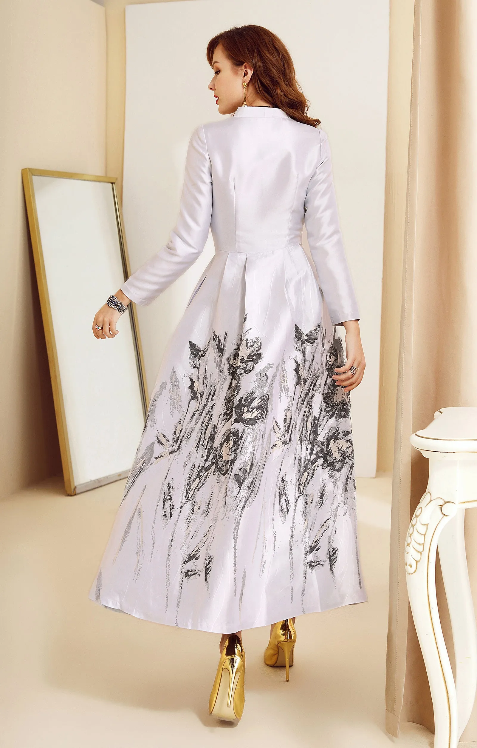 Old money style jacquard V-neck limited edition autumn winter dress- Cintia
