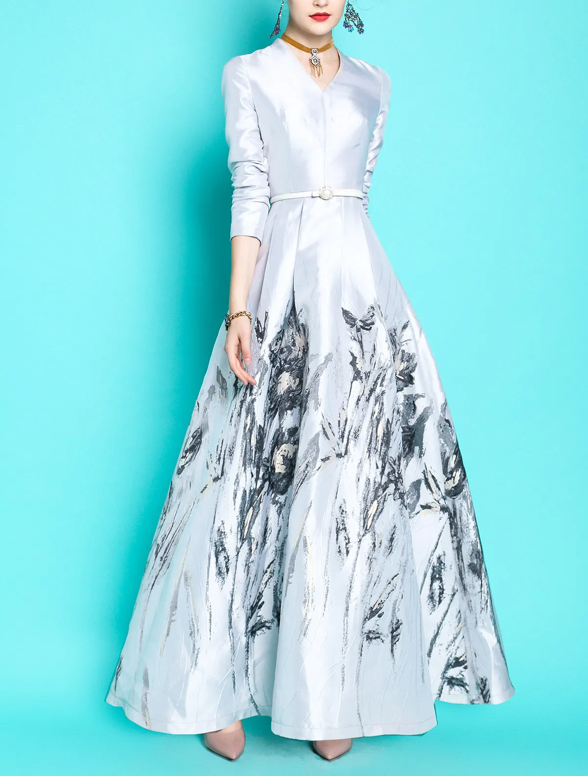 Old money style jacquard V-neck limited edition autumn winter dress- Cintia