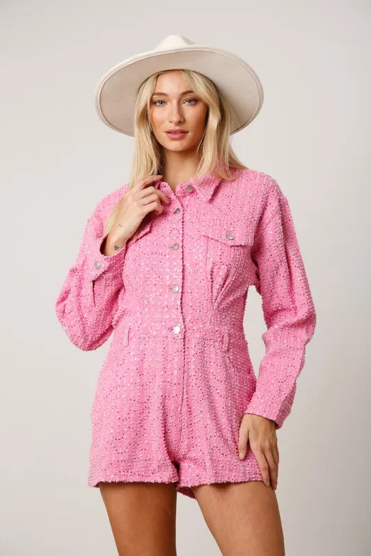 Pink Sequin Utility Romper