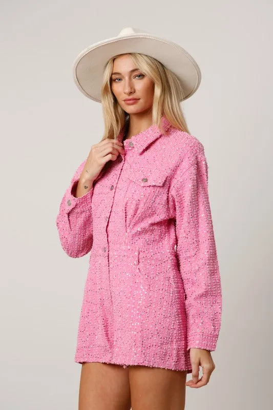 Pink Sequin Utility Romper
