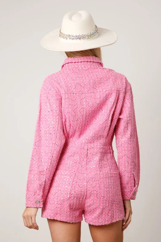 Pink Sequin Utility Romper