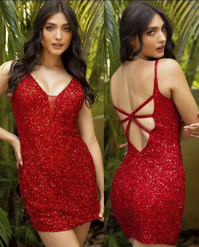 Primavera Couture 3572 Size 8 Blush Cocktail Dress Short Sequin Fitted Homecoming Dress