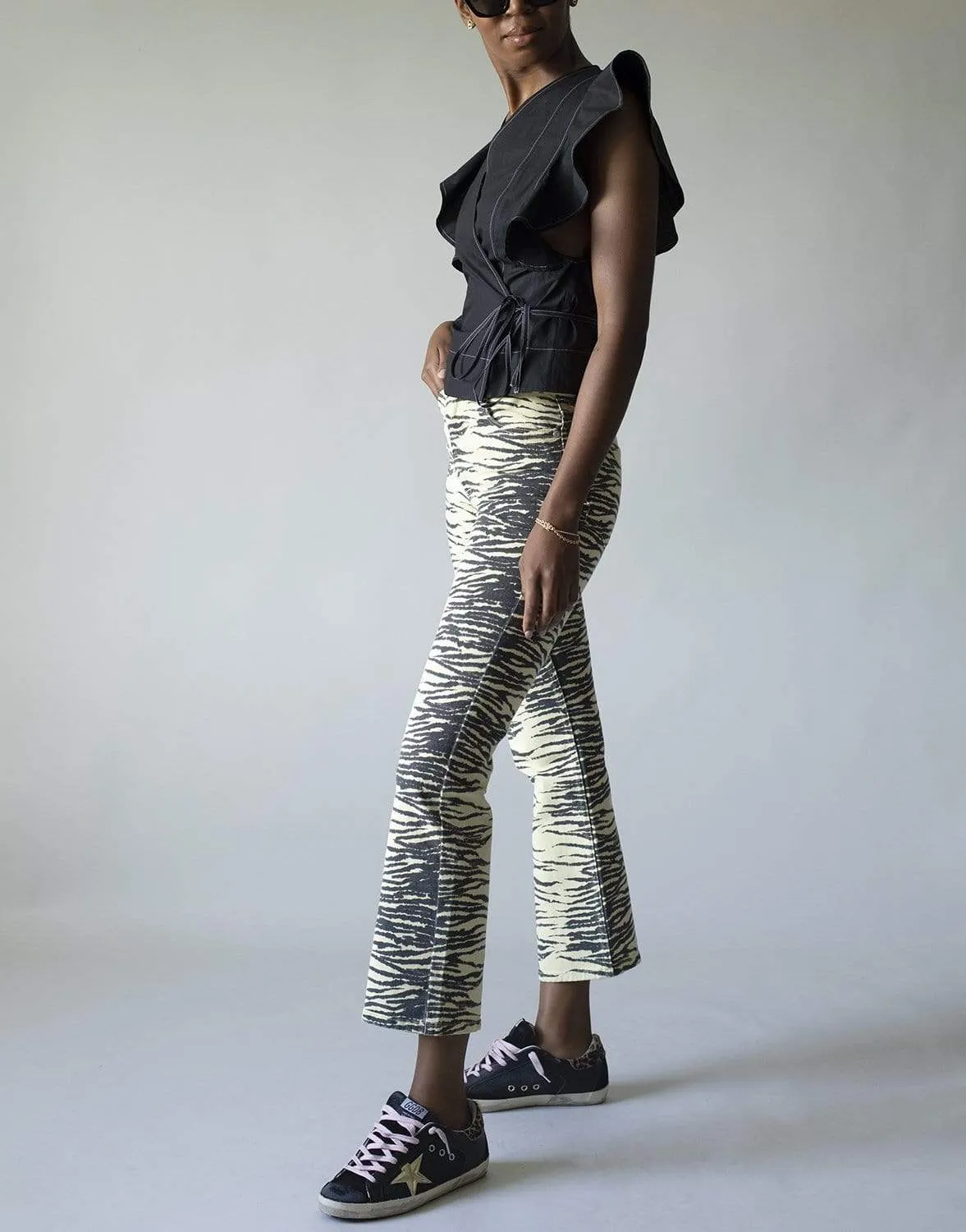 Print Denim High-Waisted Bootcut Jeans