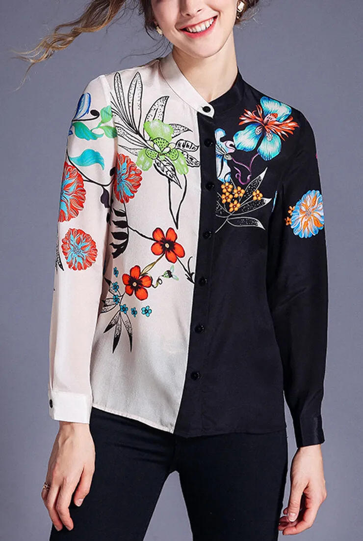Printed Slim Long Sleeved Versatile Blouse