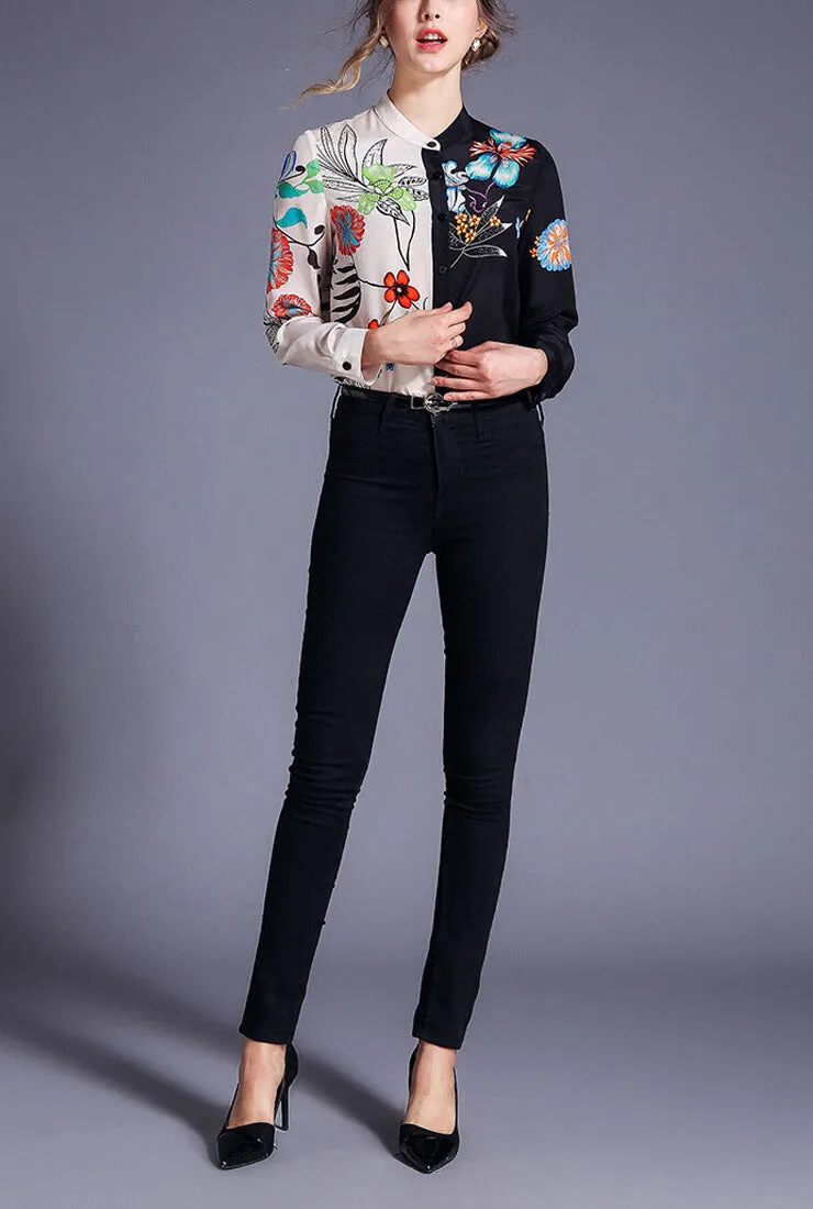 Printed Slim Long Sleeved Versatile Blouse