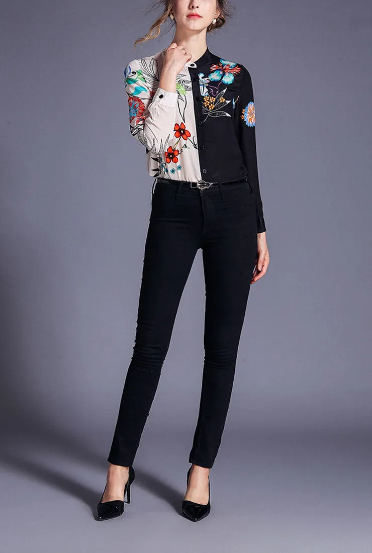 Printed Slim Long Sleeved Versatile Blouse
