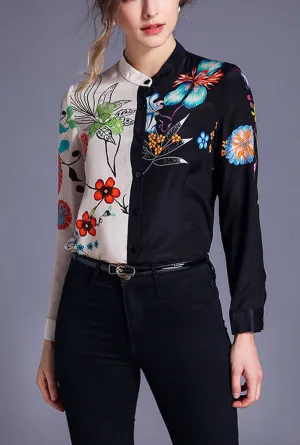Printed Slim Long Sleeved Versatile Blouse