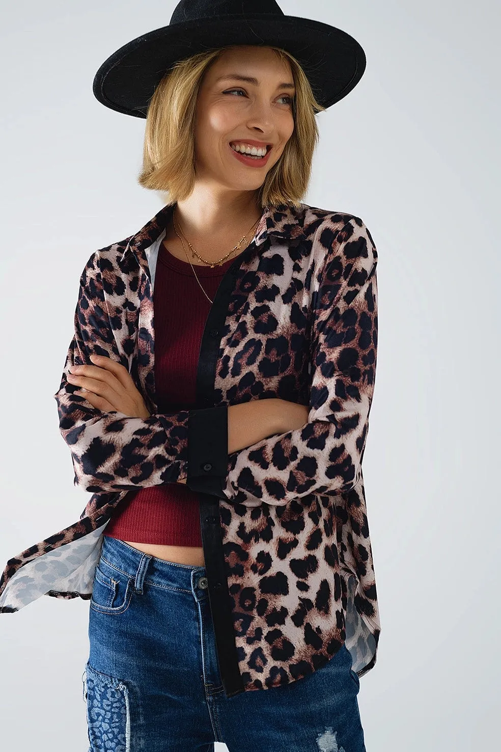 Q2 Leopard Print Button Down