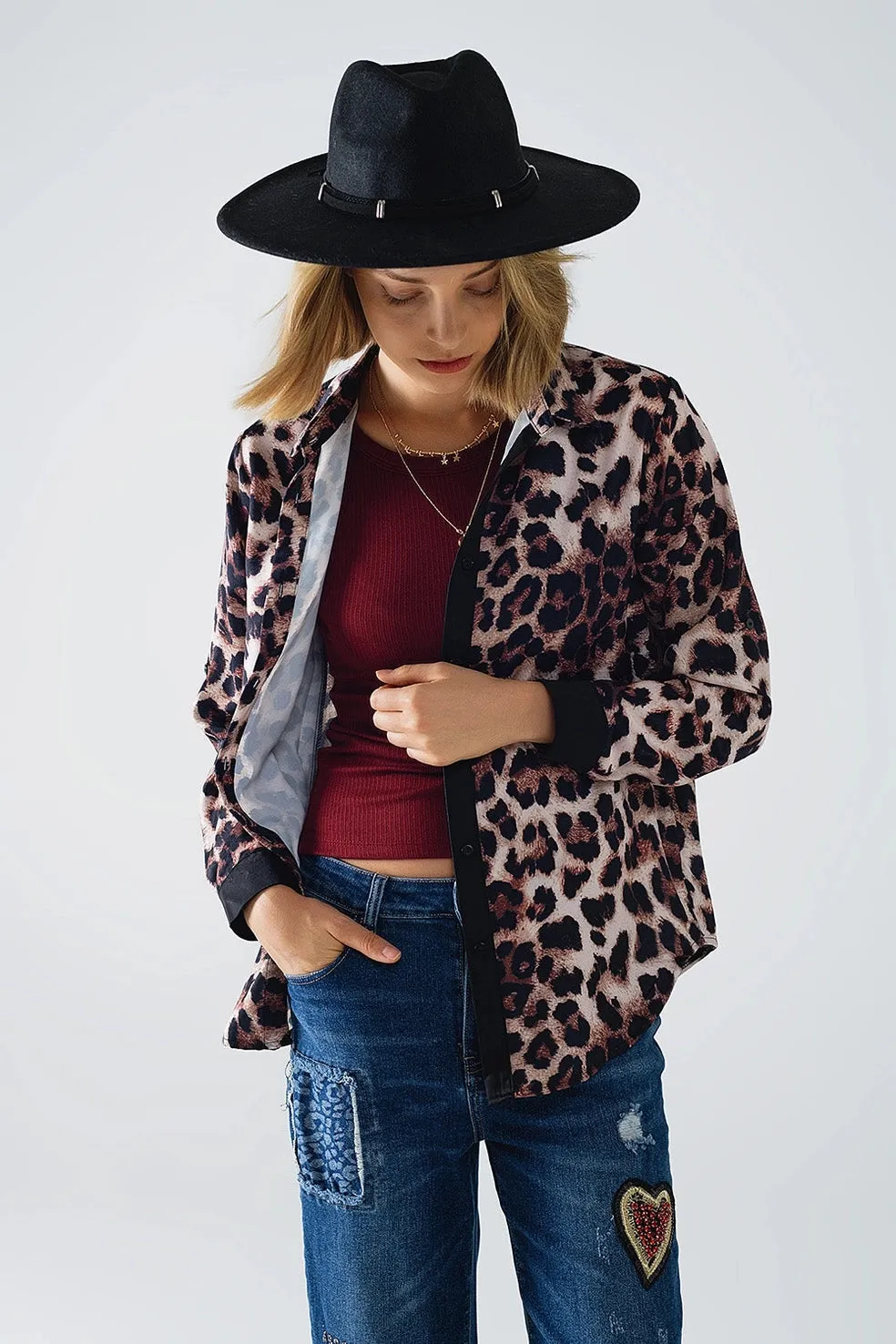 Q2 Leopard Print Button Down