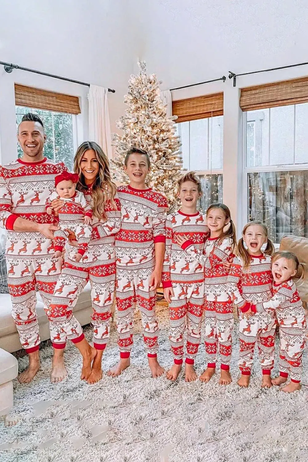 Red Snowflake and Deer Pattern Christmas Fmaily Matching Pajama Set