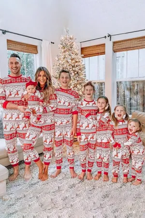 Red Snowflake and Deer Pattern Christmas Fmaily Matching Pajama Set