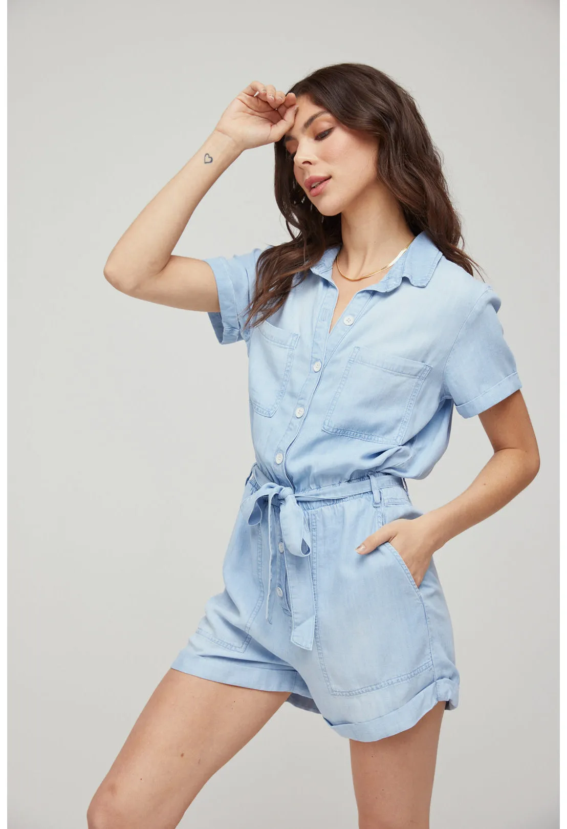 Rolled Hem Utility Romper
