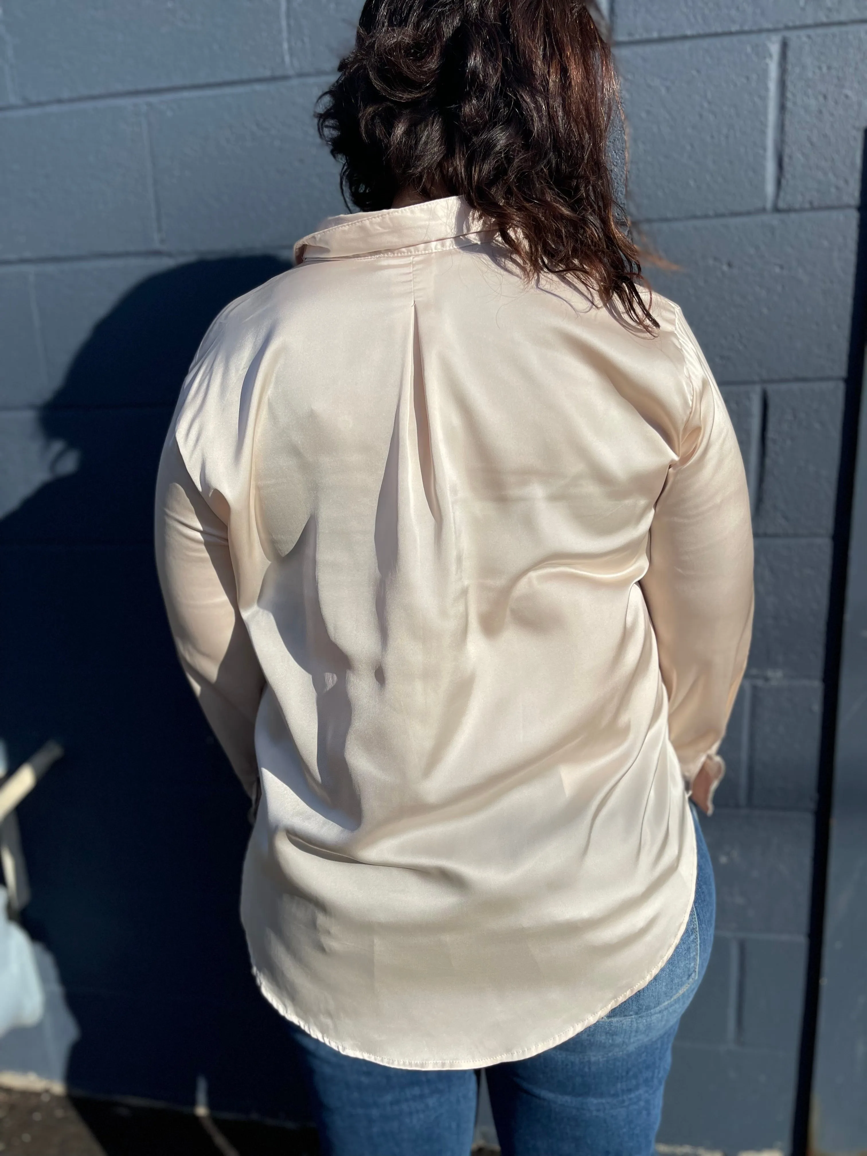 Satin Button Up Long Sleeve Top
