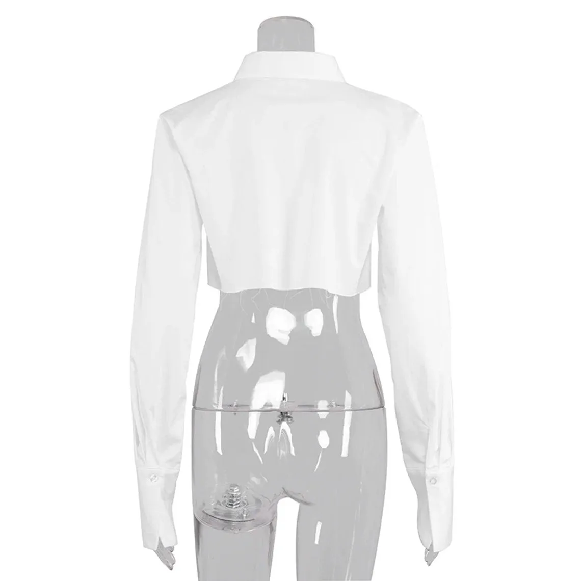 Sexy Turn Down Straight Collar Flare Long Sleeves Crop Top