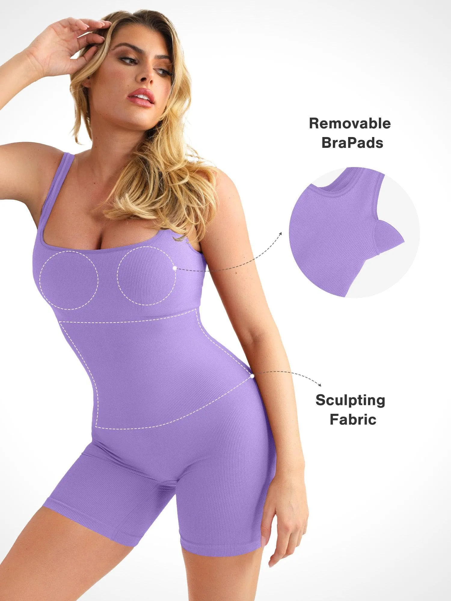 Shapewear Square Neck Seamless Smoothing Sport Romper