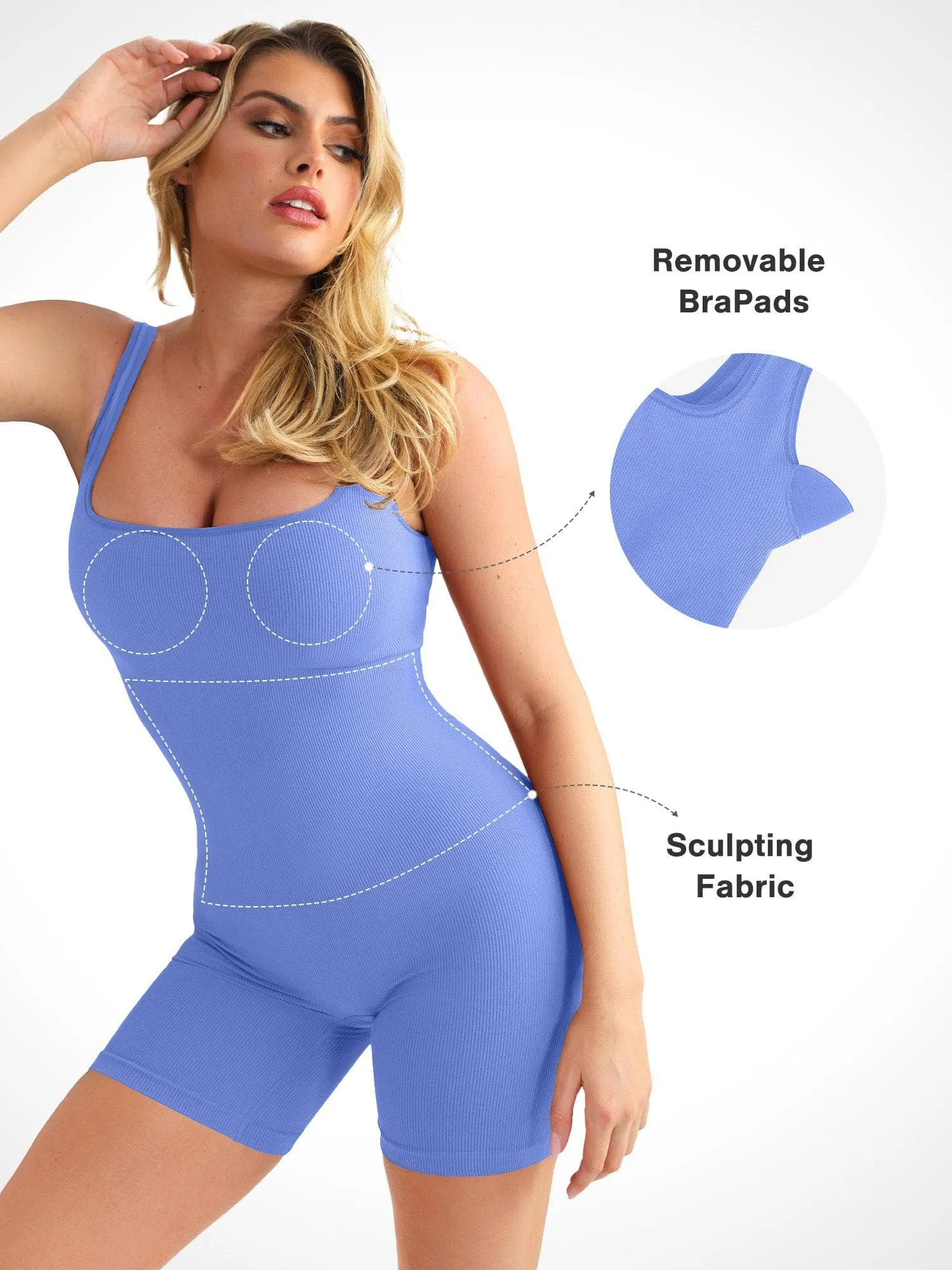 Shapewear Square Neck Seamless Smoothing Sport Romper