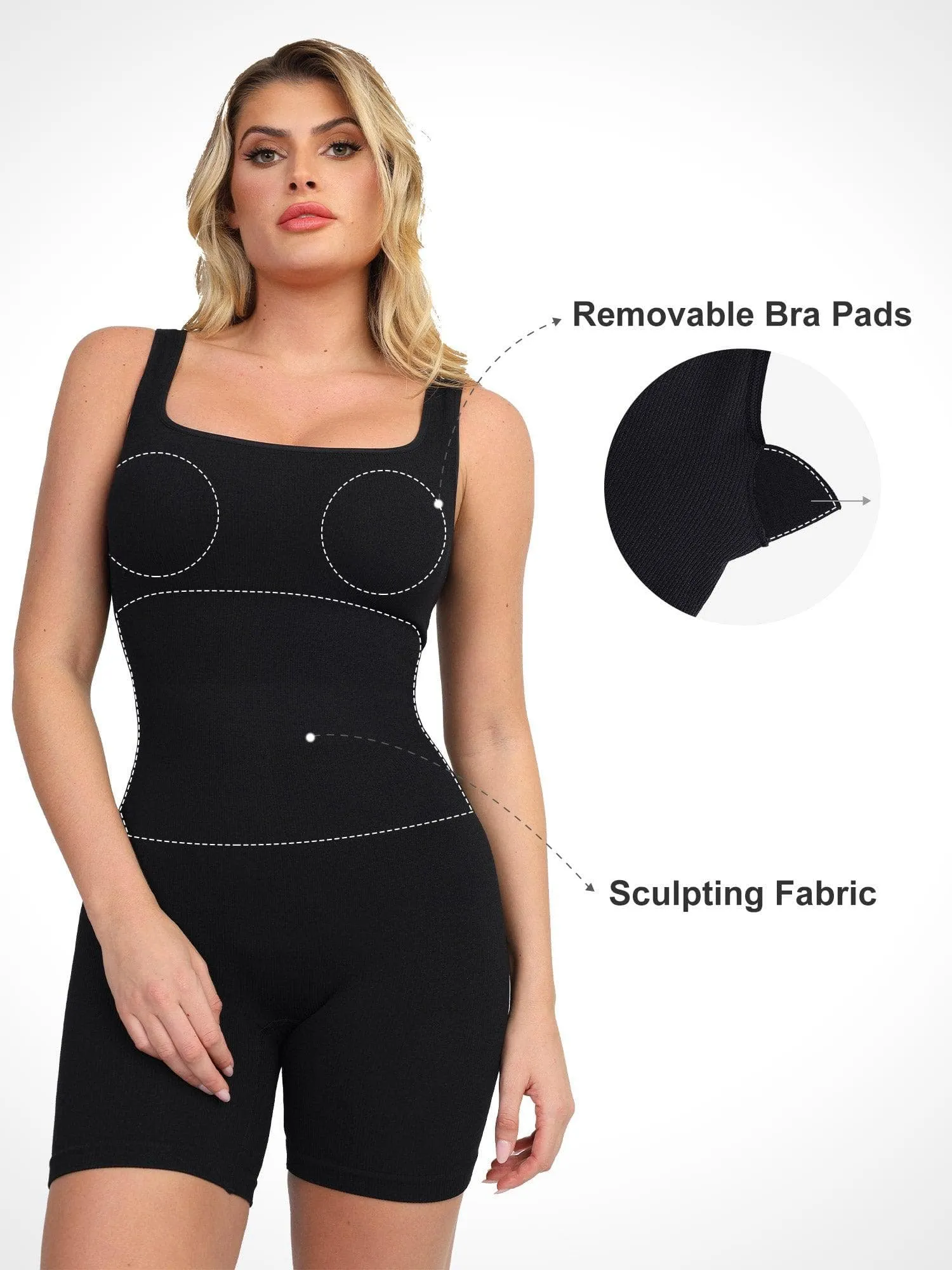 Shapewear Square Neck Seamless Smoothing Sport Romper