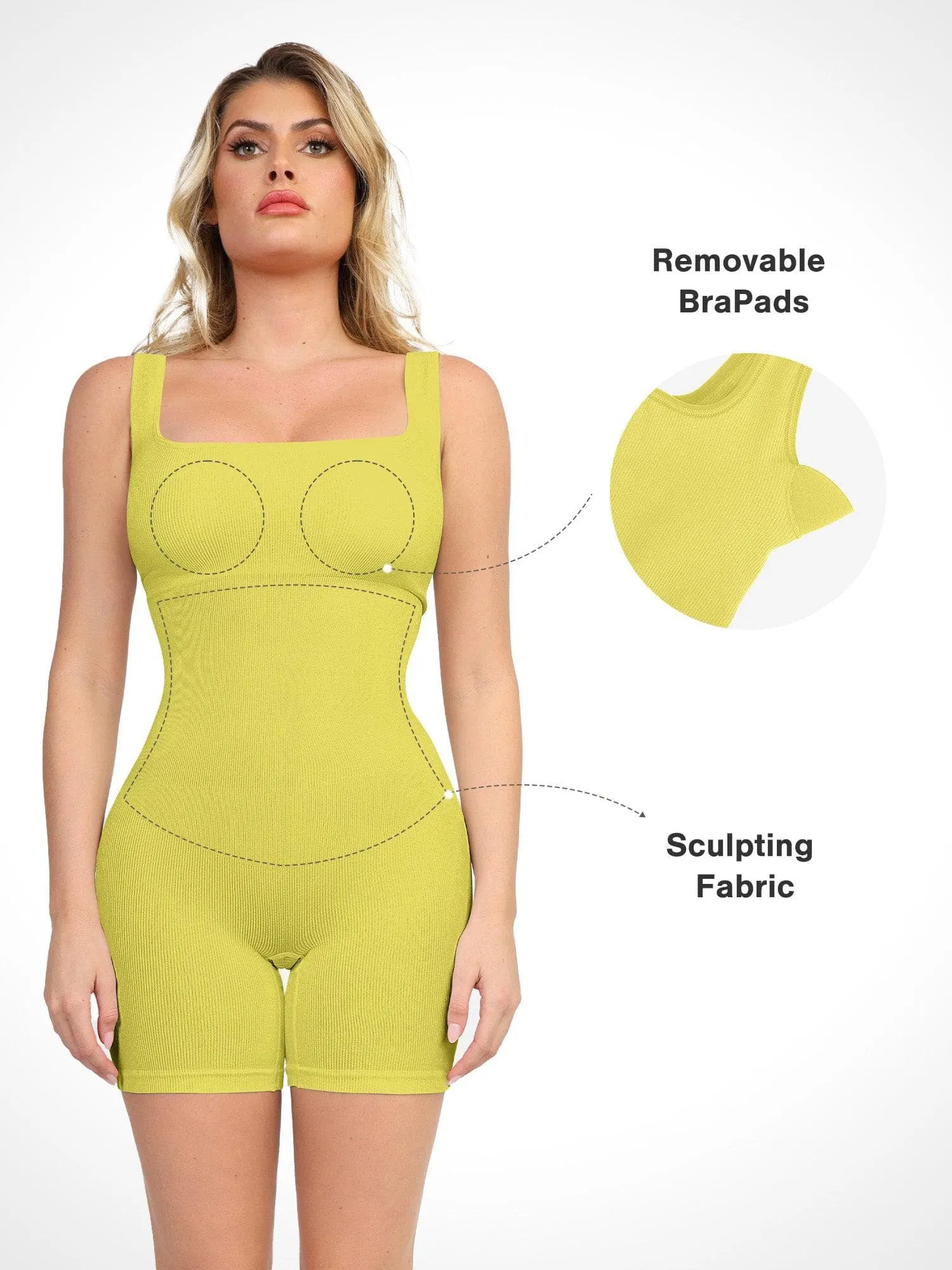 Shapewear Square Neck Seamless Smoothing Sport Romper
