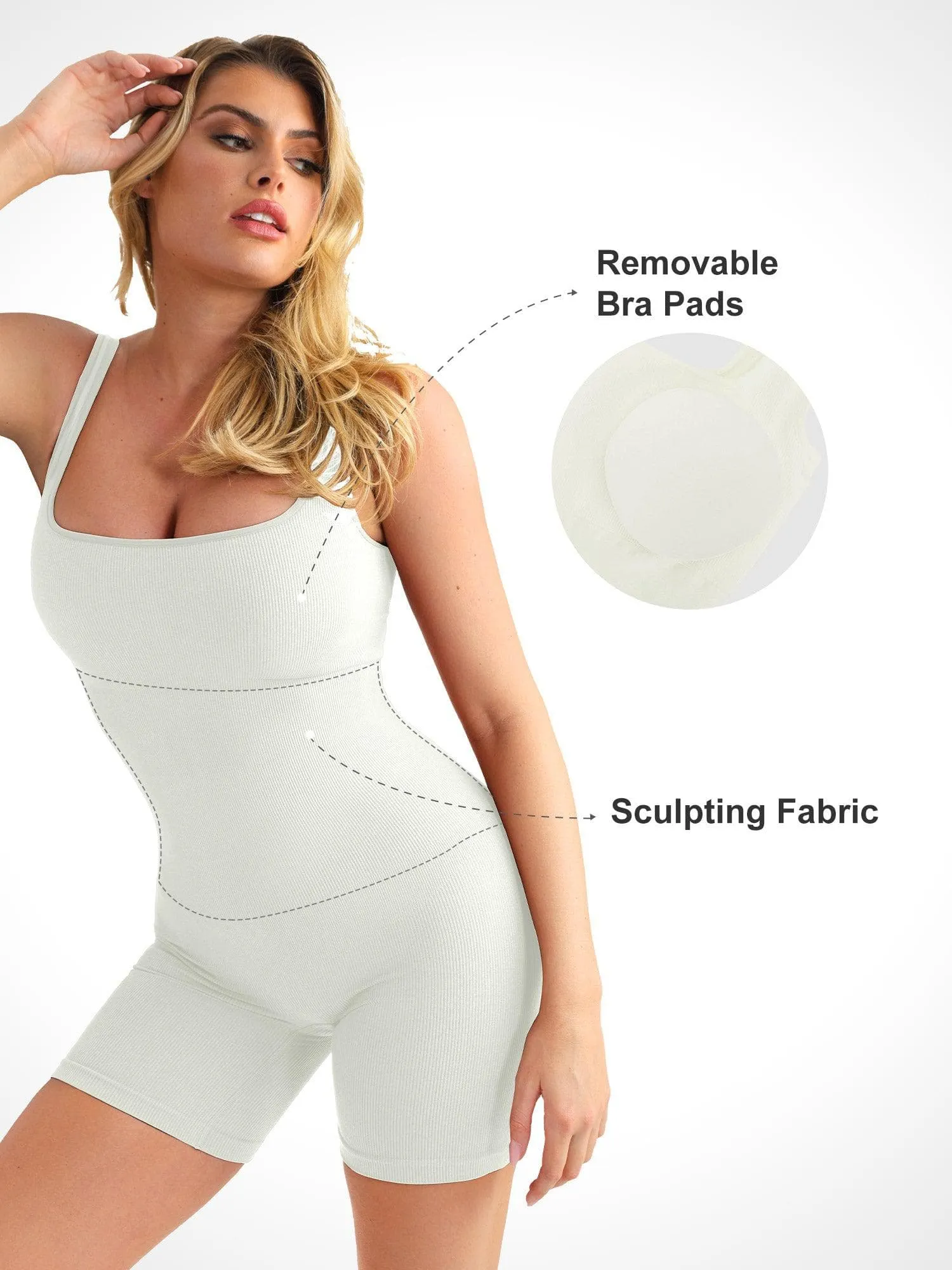 Shapewear Square Neck Seamless Smoothing Sport Romper