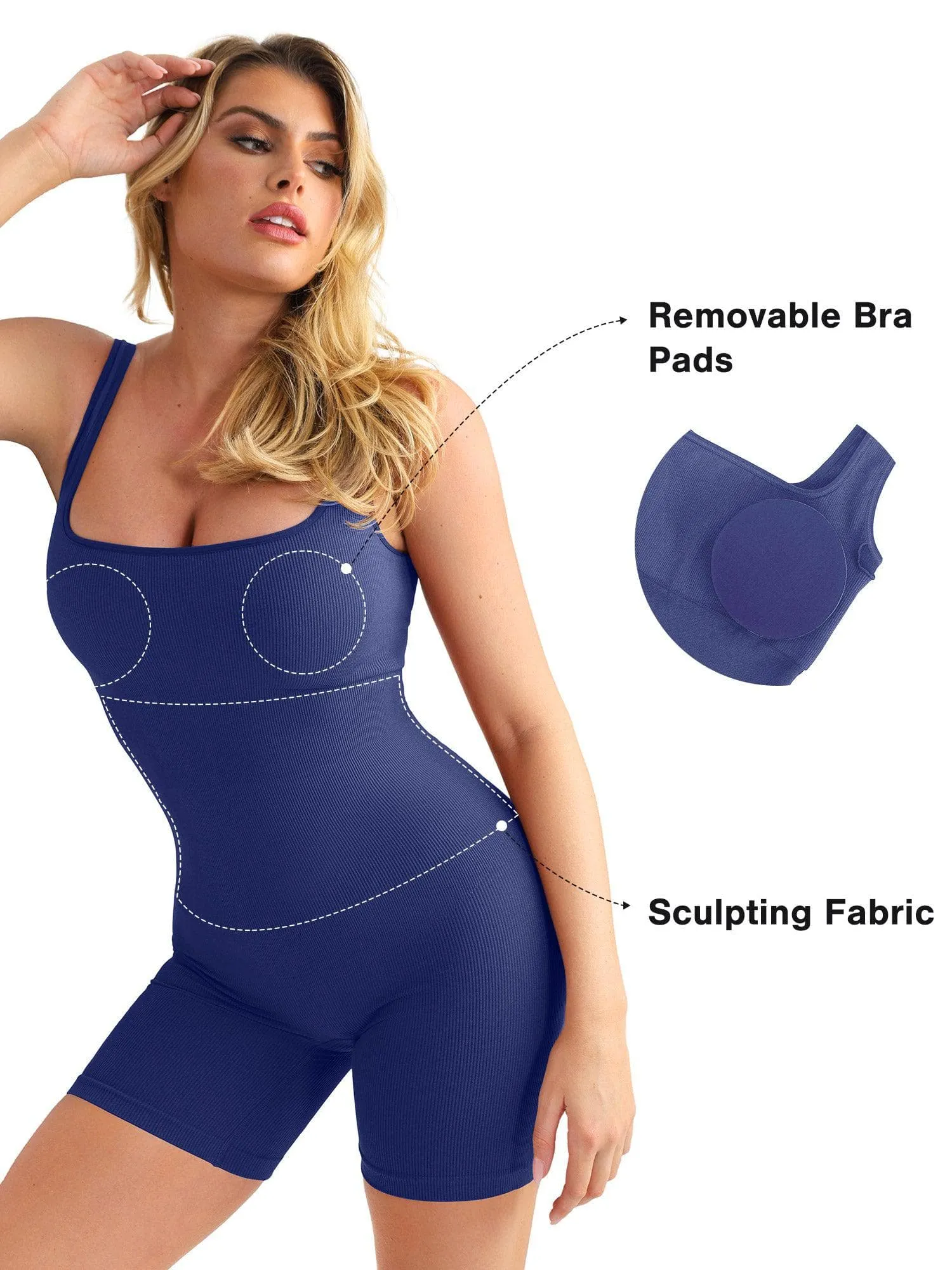 Shapewear Square Neck Seamless Smoothing Sport Romper