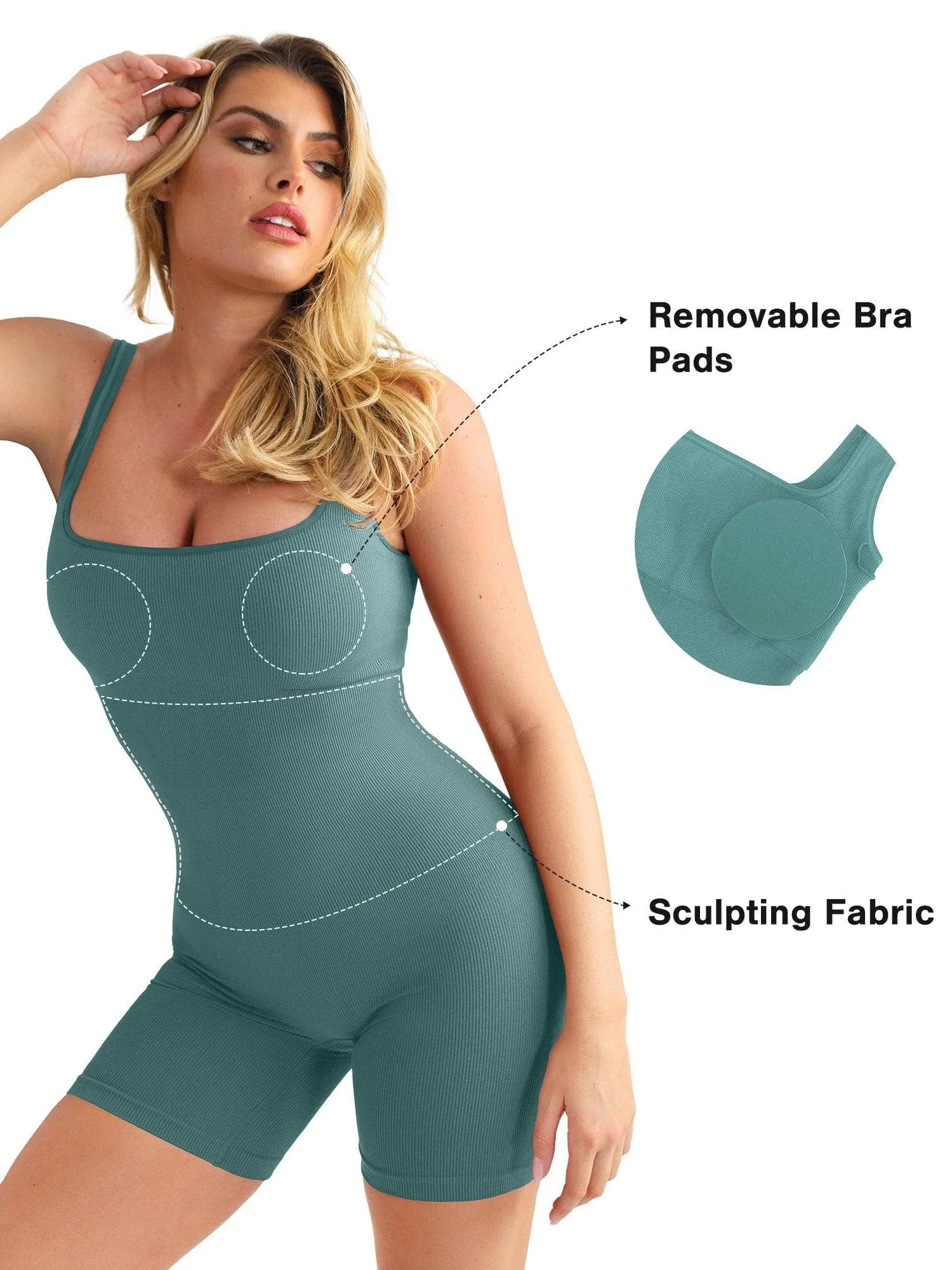 Shapewear Square Neck Seamless Smoothing Sport Romper