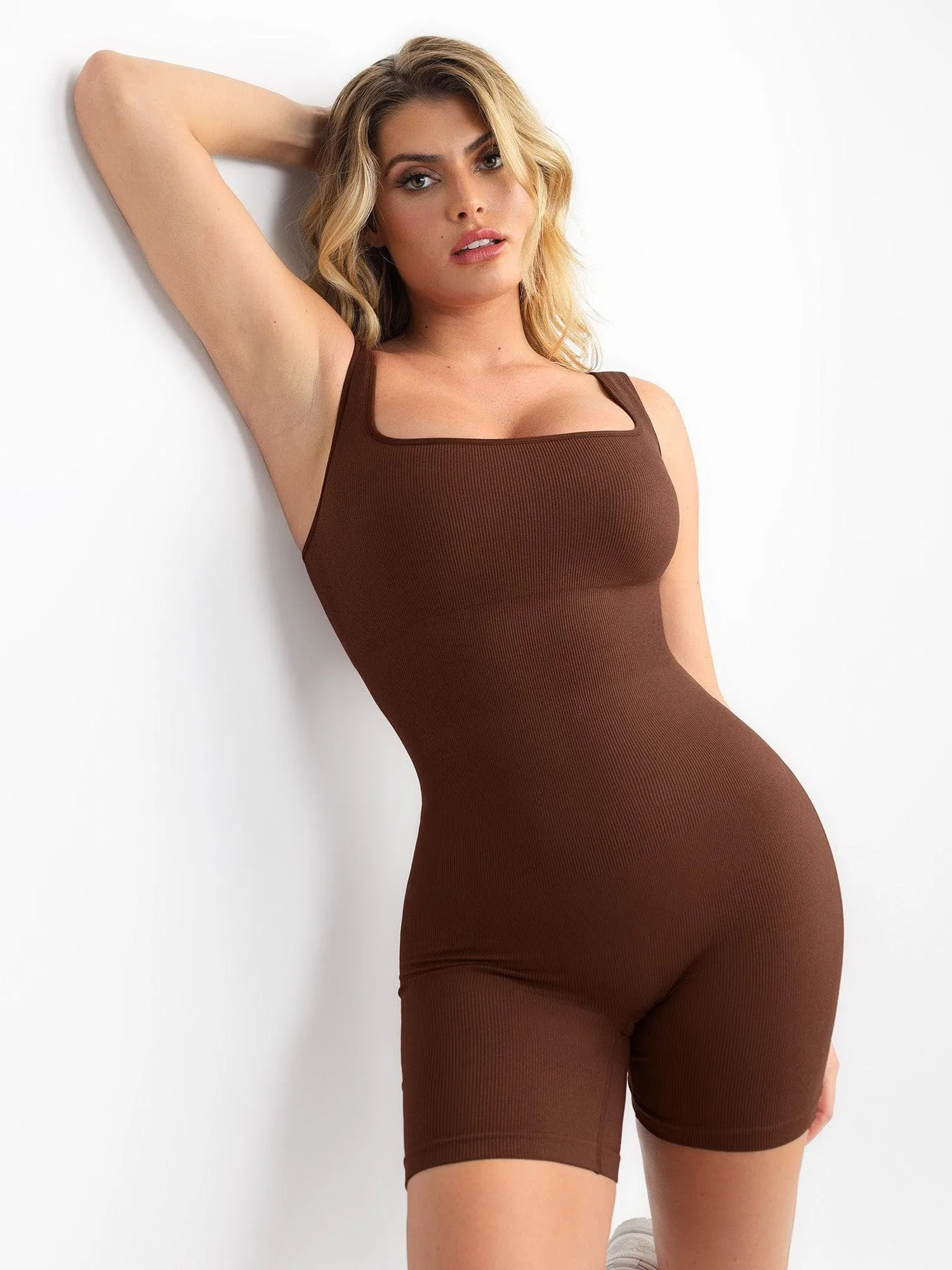 Shapewear Square Neck Seamless Smoothing Sport Romper