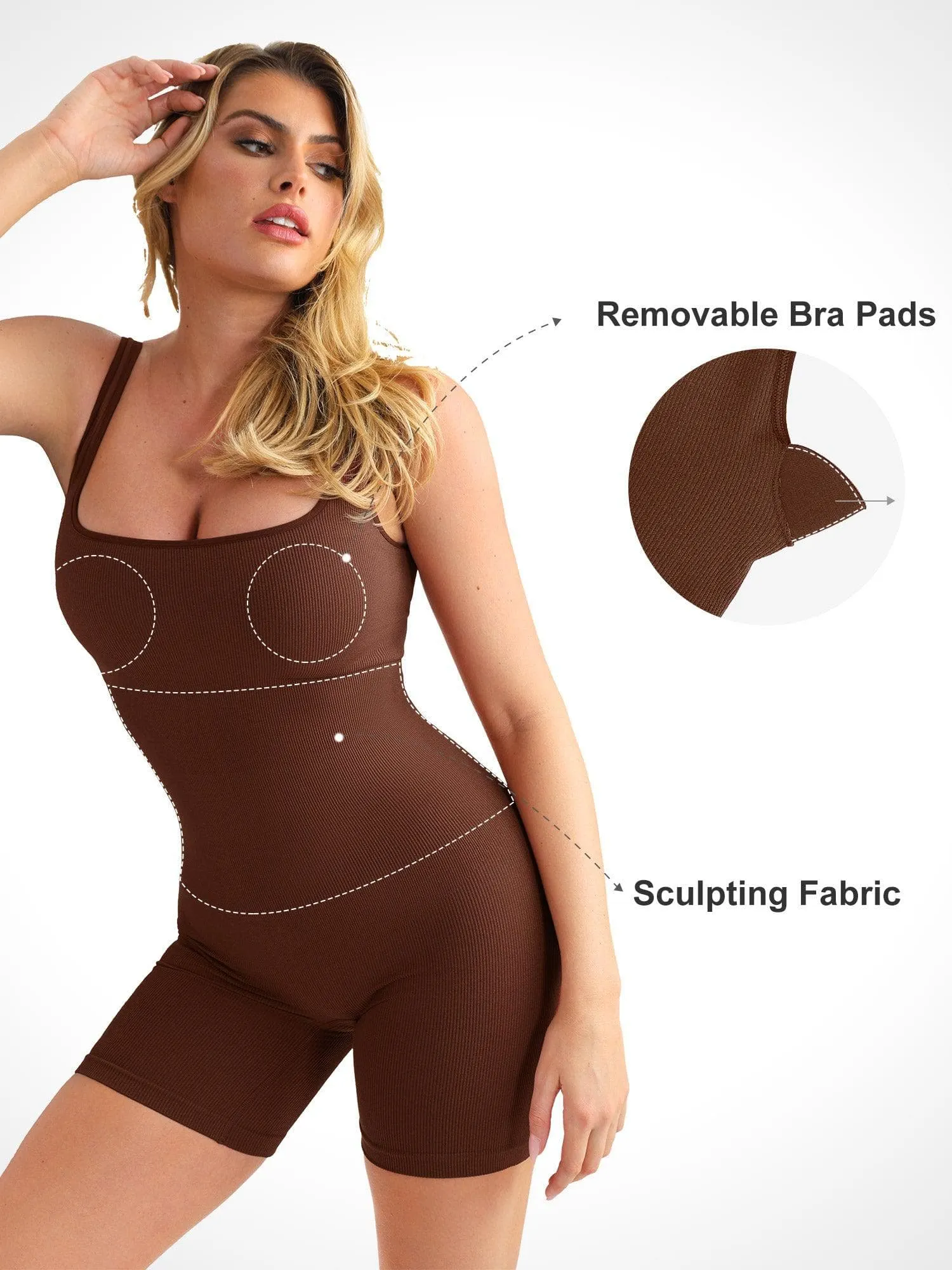 Shapewear Square Neck Seamless Smoothing Sport Romper