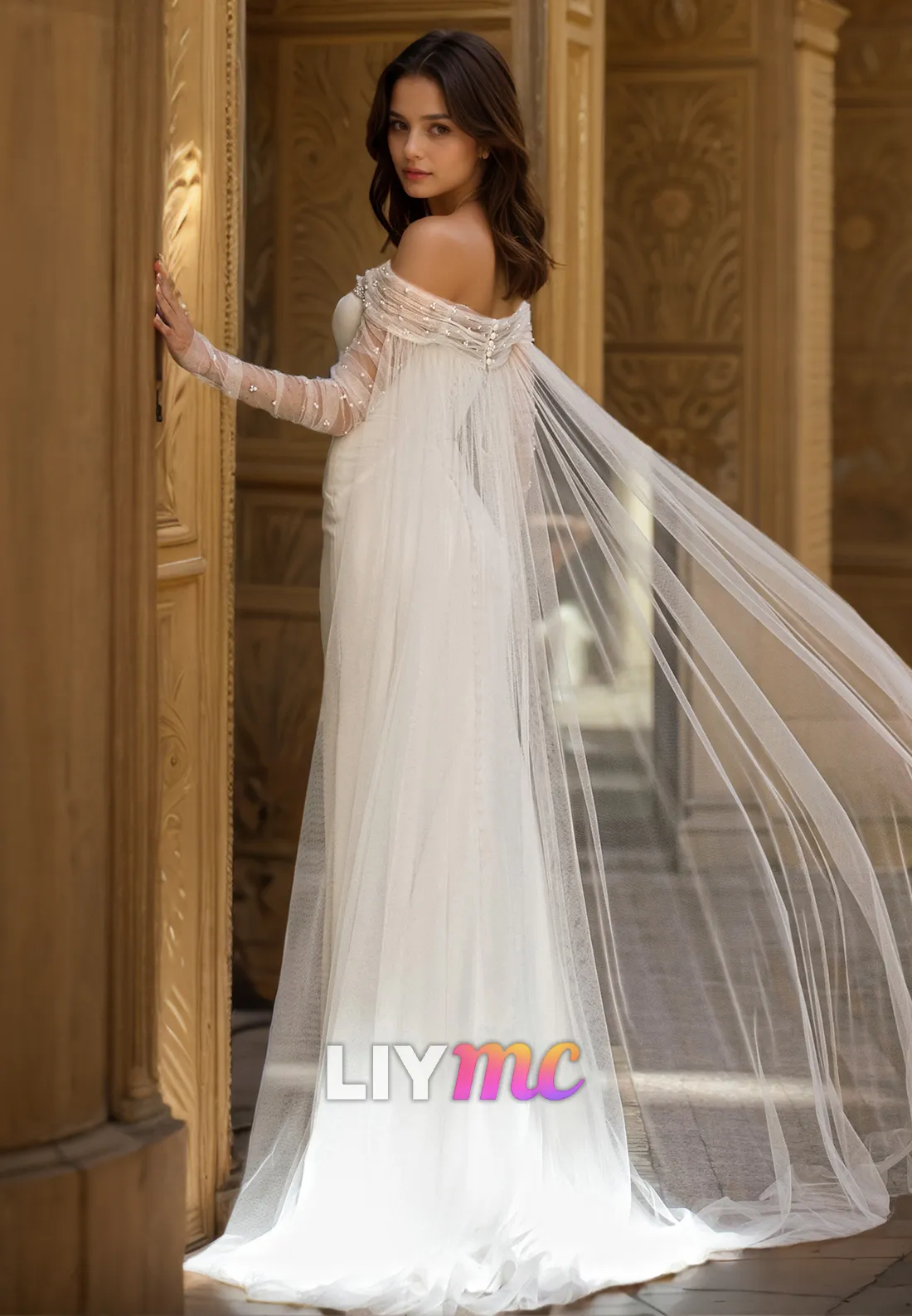 Straight Across Sleeveless Beaded Sleek Mermaid Wedding Dress
