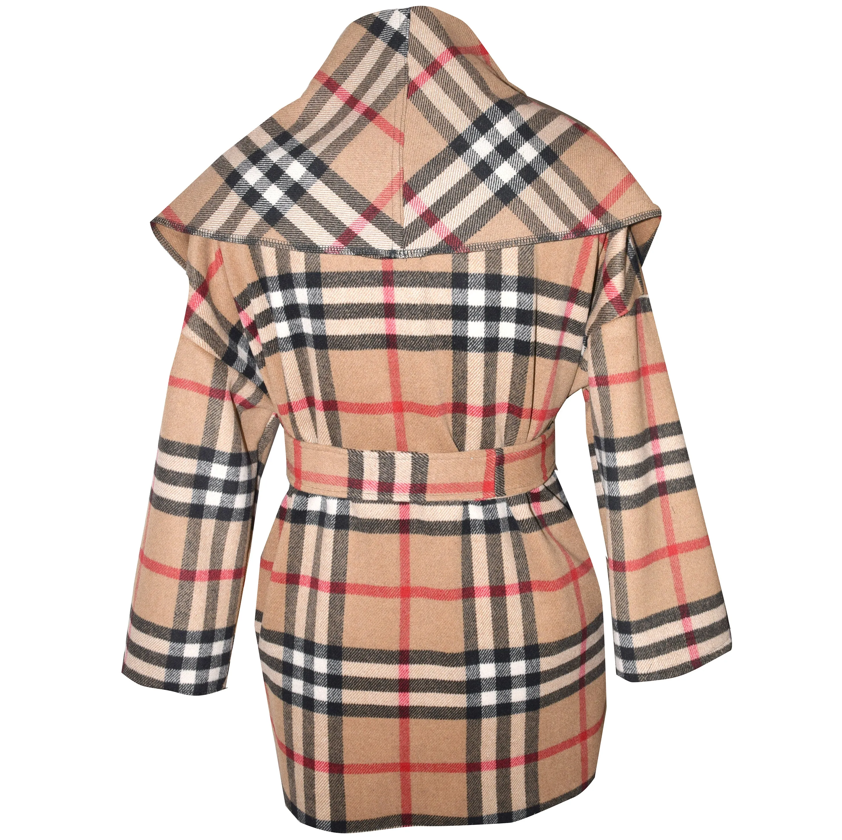 Super Soft Classic Plaid Wool Blend Wrap Coat
