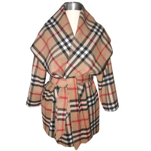 Super Soft Classic Plaid Wool Blend Wrap Coat